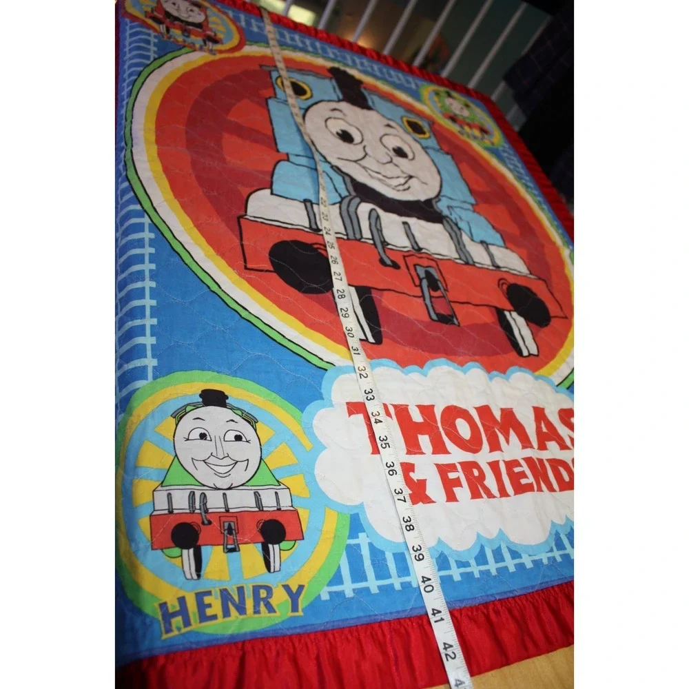 Vintage Thomas & Friends Quilted Toddler Blanket Colorful Trains Tank Engine
